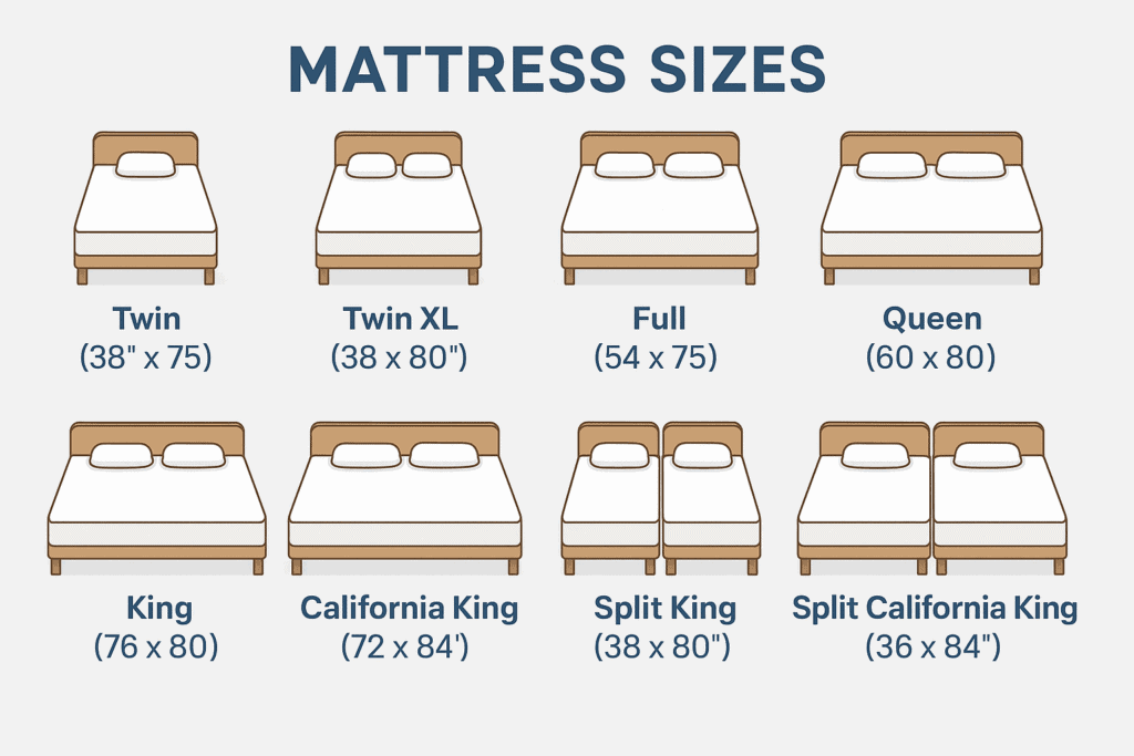 1600x900 mattress sizes chart with bed dimensions and types for better sleep comfort and mattress shopping guidance | the mattress underground.