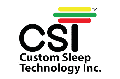 CST Custom Sleep Technology Inc. logo with green, yellow, and red lines showcasing innovative mattress technology and sleep solutions for better rest and comfort.