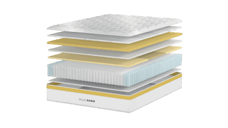 Layered mattress components showing memory foam, pocket coils, latex, and comfort layers for optimal sleep support.