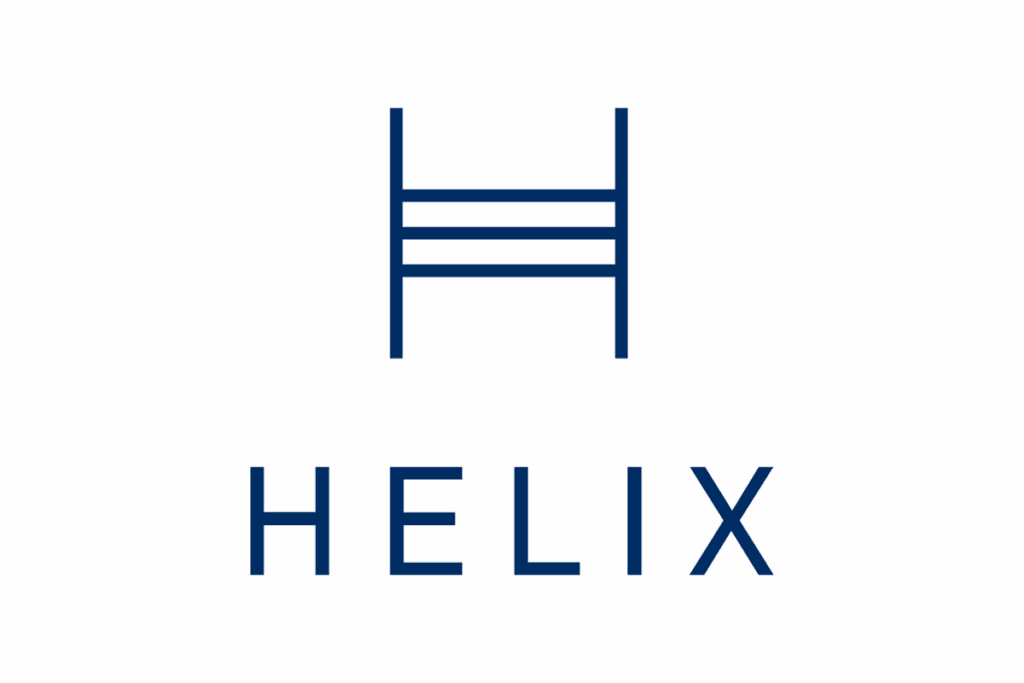 Modern blue Helix mattress logo with ladder icon, representing quality and comfort in sleep solutions.