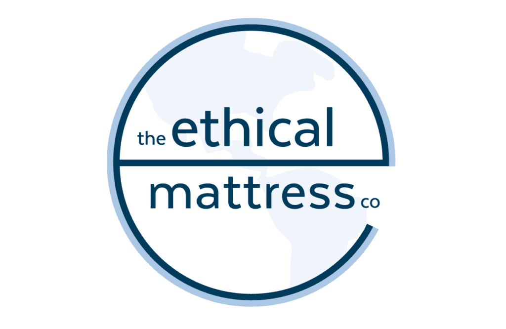 The image featuring "The Ethical Mattress" logo with a stylized world map emphasizing eco-friendly, sustainable, and non-toxic mattress options. Perfect for educating consumers on ethical business practices and mattress choices.