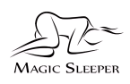 Magic Sleeper's logo of a comfortable sleeping position for mattress shopping tips, focus on sleep comfort and mattress selection, sleep health.