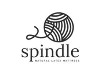 Soft black yarn ball with "spindle" text logo, representing knitting, sewing, or mattress crafting, suitable for mattress and bedding enthusiasts.